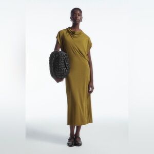 COS *NWT* Green Draped Cowl-Neck Midi Dress